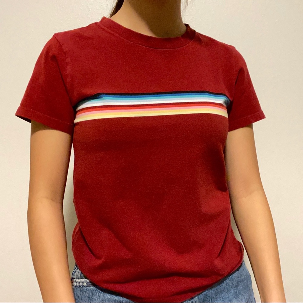 forever 21 rainbow striped red tee